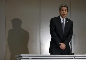 Toshiba Corp President and Chief Executive Officer Hisao Tanaka attends a news conference in Tokyo