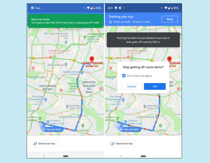 خرائط قوقل تُنبهك الآن ما إذا كانت سيارة الأجرة قد خرجت عن الطريق