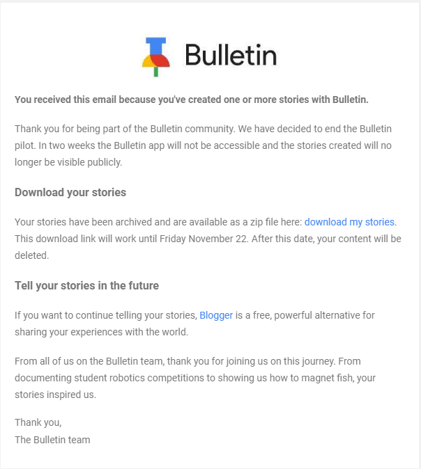جوجل تُعلن عن إيقاف خدمة الأخبار الجماعية Bulletin في أندرويد